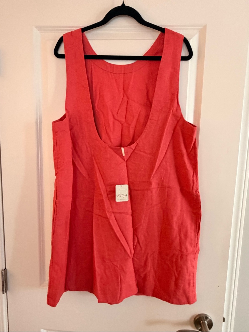 Free People Coral Red Full of Sunshine Cotton-Linen Dress